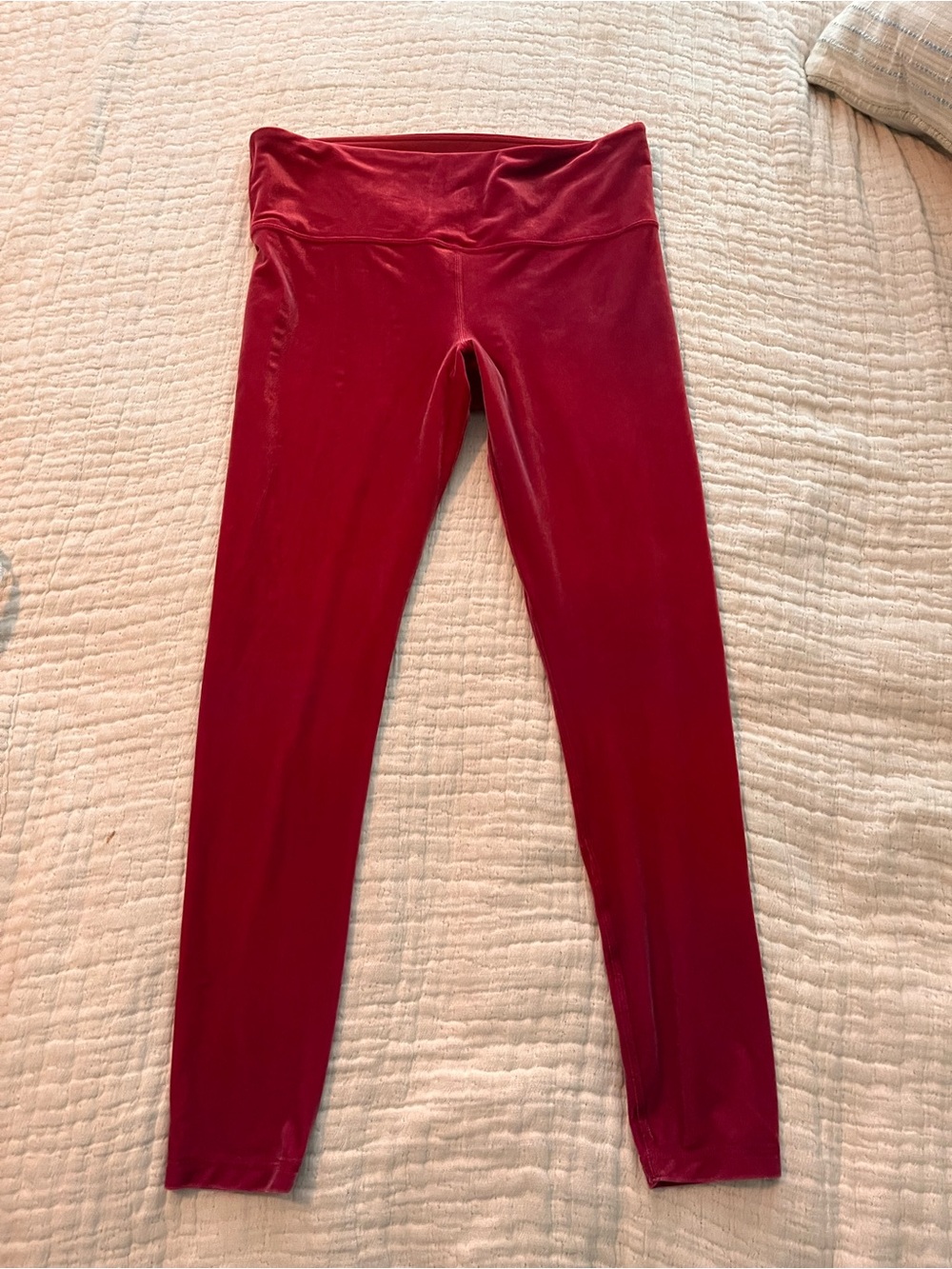 Athleta Deep Red Velvet-Look Leggings L